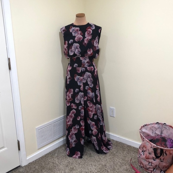 NWT Fame And Partners Anthurium Dress Size 2 Black Purple Cutout Back Gown - Picture 2 of 12